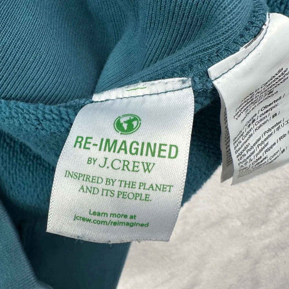 J. Crew Sportswear Re-Imagined Teal Blue Hoodie Sweatshirt Mens Large